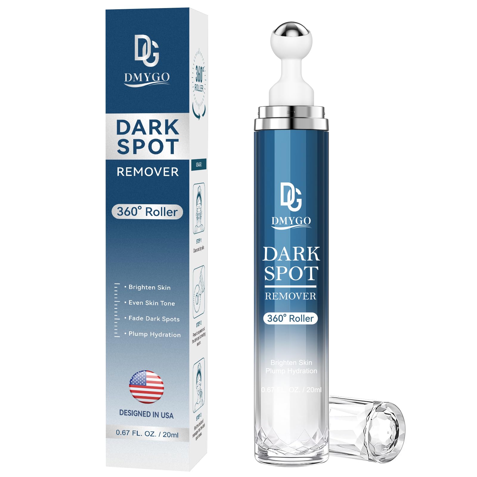 Dark Spot Remover for Face and Body, Dark Spot Corrector Serum, Melasma Treatment for face, Age Spot & Freckles Remover, Skin Care Serum for Uneven Skin Tone with 360° Roller Massage Ball, 0.67 fl. oz